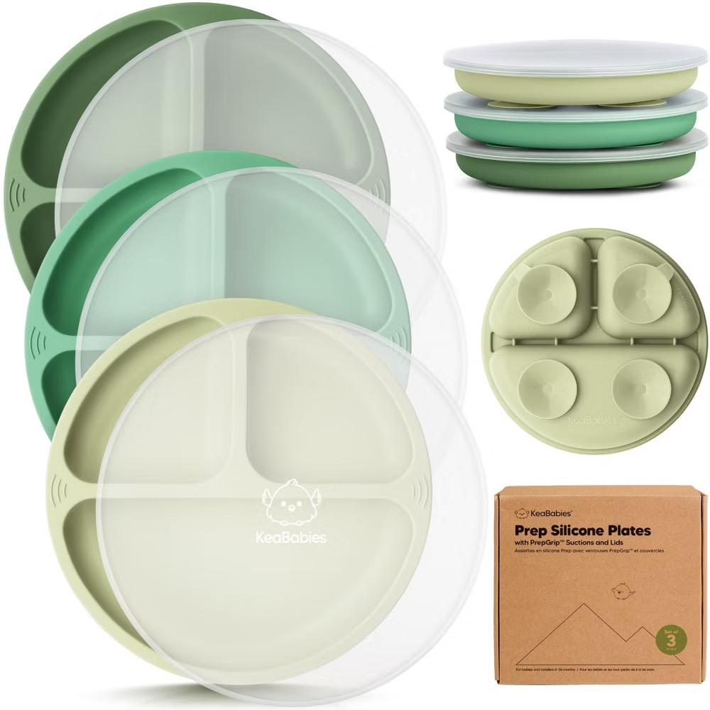 3-Pack Prep Suction Plates with Lids, 100% Silicone Baby Plates with Lid, BPA-Free Kids Divided Toddler Plates - Image 11