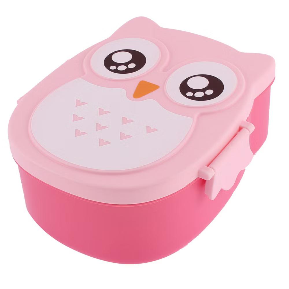 Plastic Cartoon Owl Design 2 Compartments Lunch Box Food Storage Container