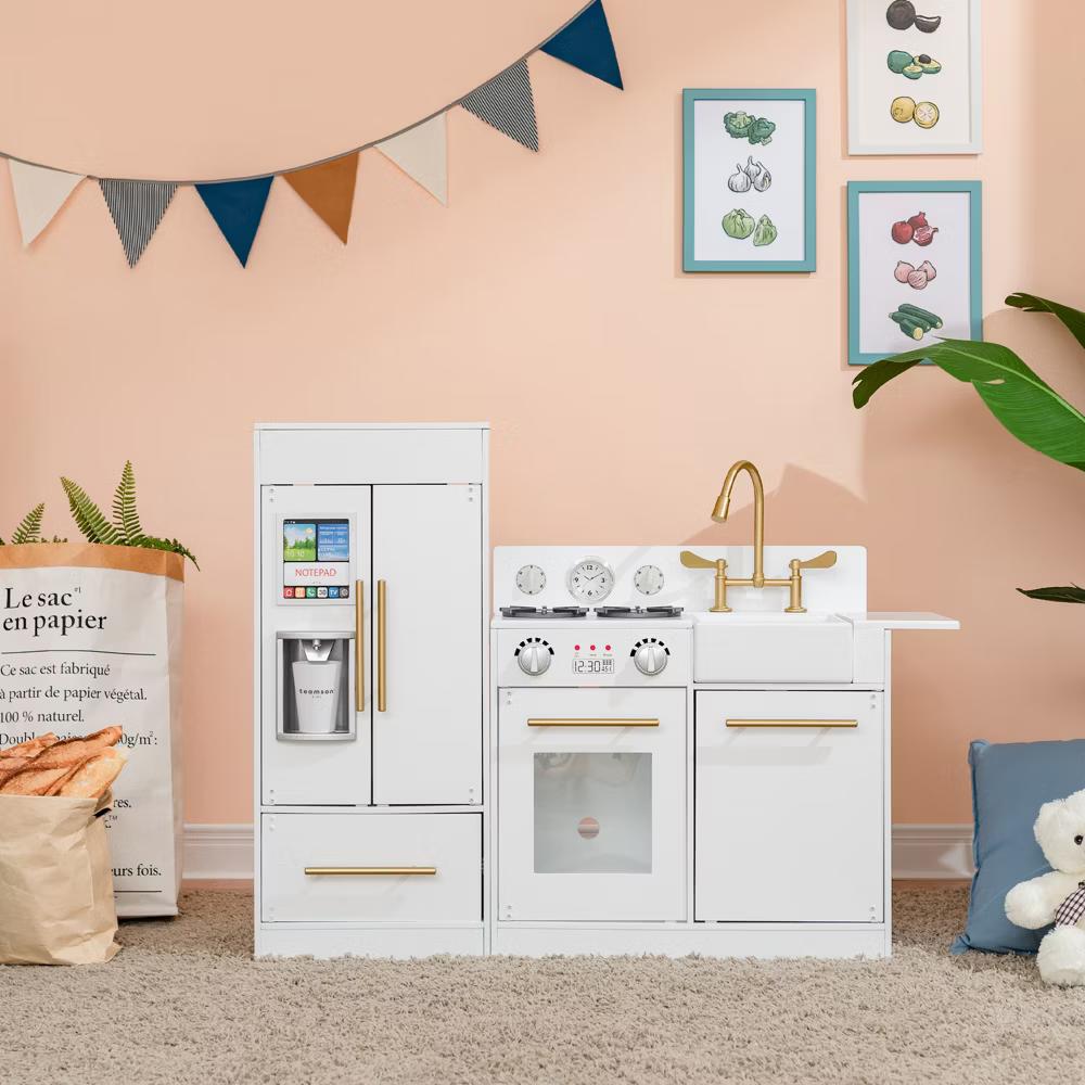 Little Chef Charlotte Modern Wooden Play Kitchen with Realistic Stove, Sink, Fridge & Accessories - Image 15