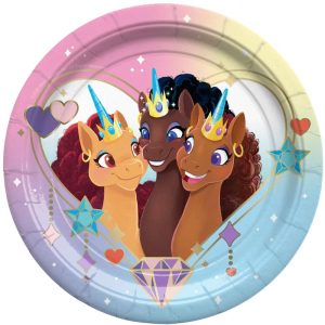 Treasures Gifted Afro Unicorn Dessert Plates 7in - Disposable Paper Plates - Afro Unicorn Birthday Party Supplies