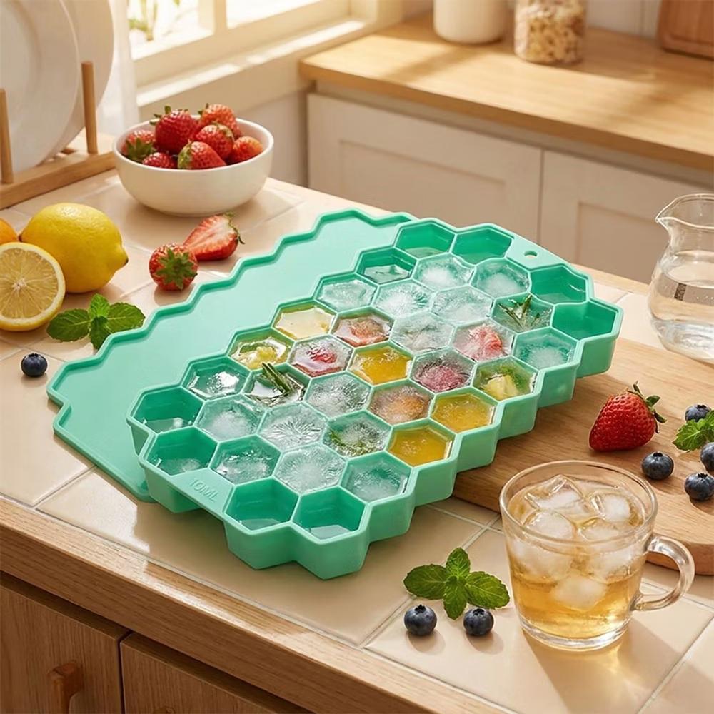 Alilang 2-Piece Honeycomb Ice Cube Tray - 37-Grid Flexible Mold with Spill-Resistant Lid - Image 6