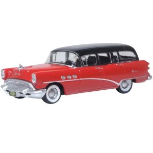 1954 Buick Century Estate Wagon Matador Red & Carlsbad Black w/ Red Interior 1/87 (HO) Scale Diecast Model Car