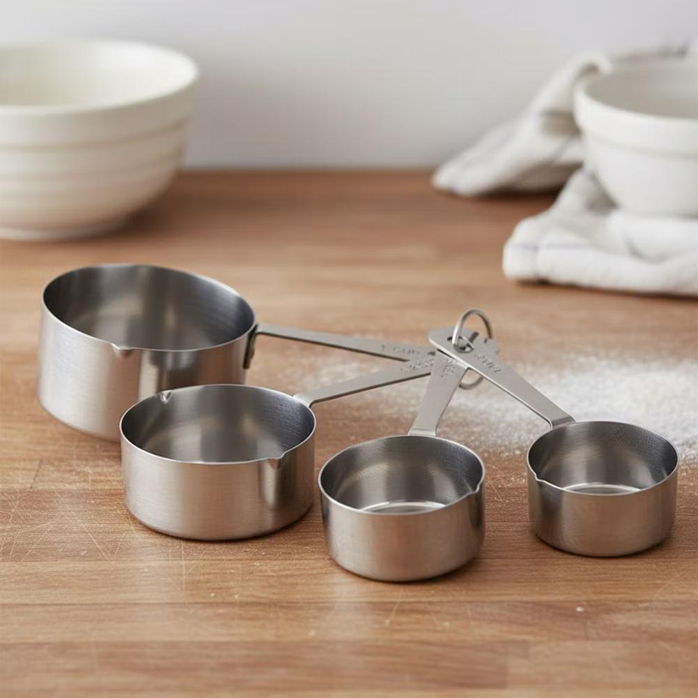 Amco Stainless Steel Measuring Cups (Set of 4), Baking Essentials with Dual Spouts for Left & Right-Handed Use, 1 Cup, 1/2 Cup, 1/3 Cup, 1/4 Cup - Image 4