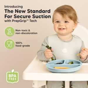 3-Pack Prep Suction Plates for Baby, 100% Silicone Toddler Plates, BPA-Free Divided Baby Plates with Suction