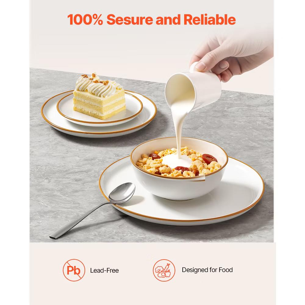 VEVOR Dinnerware Set, Service for 8 (32 PCS), Round Plates and Bowls Sets, Scratch Resistant Ceramic Dinner Ware, White - Image 4