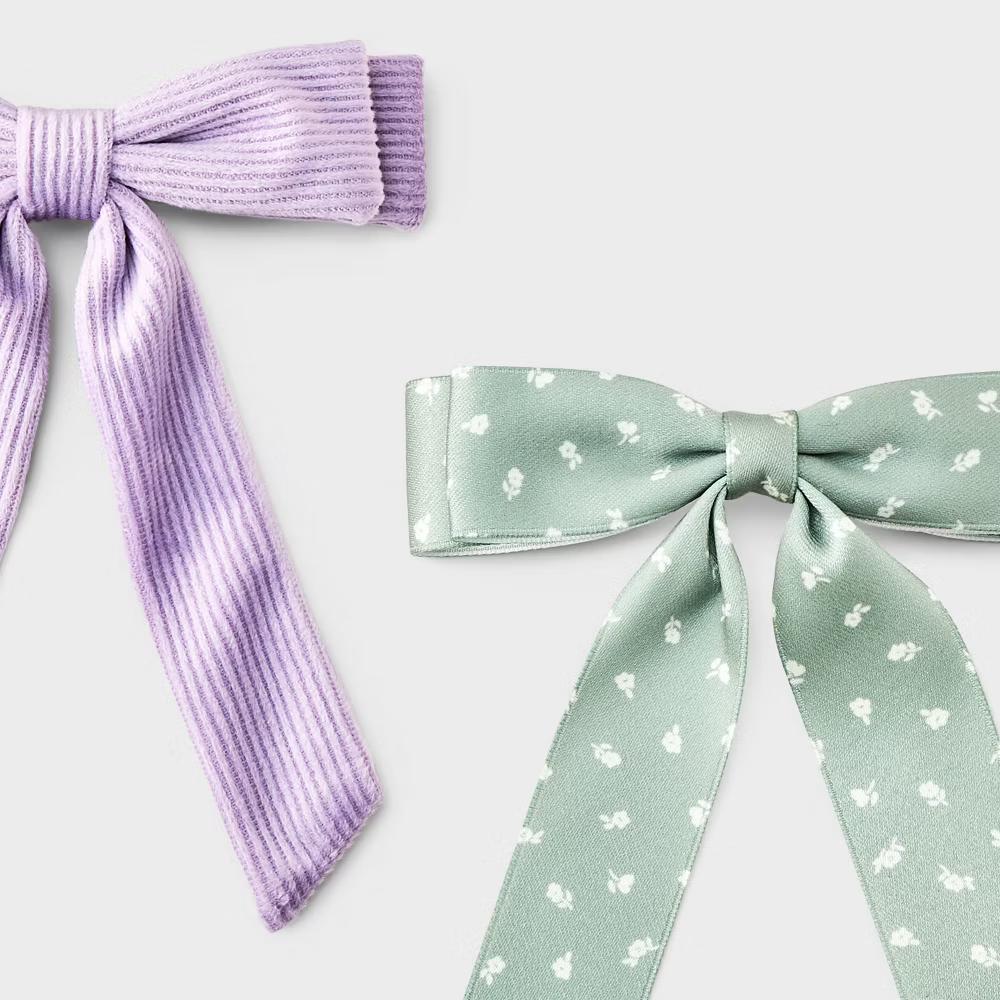 Girls' Bow Hair Barrette 2pc - Green/Purple - Image 2
