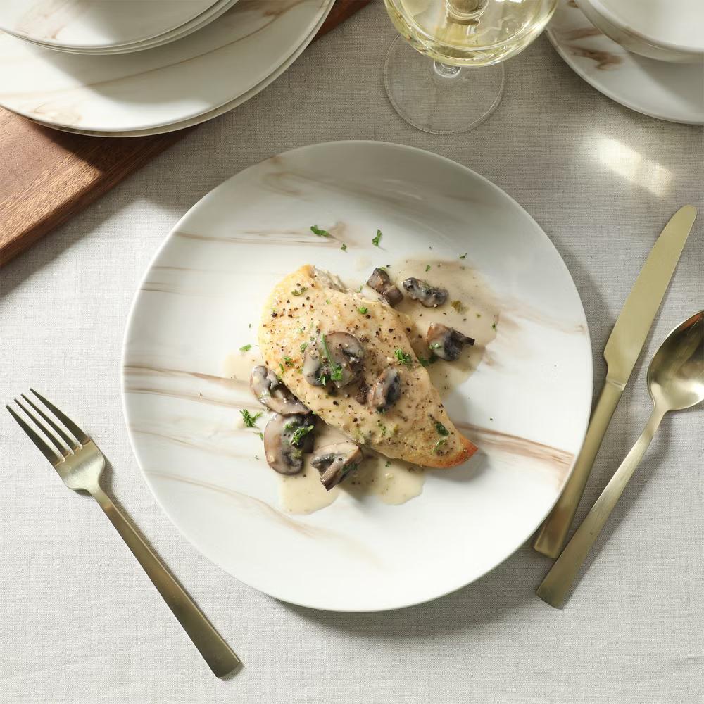 Cloudlight 12 Piece Plates and Bowls Dishes Brown and White - Decorated Porcelain Ceramic Dinnerware Set - Service for 4 - Image 11