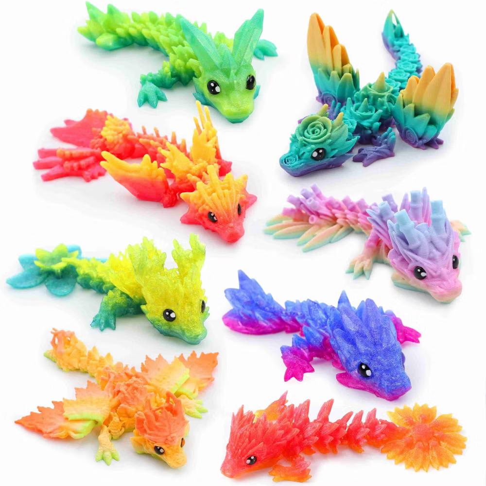 8 Pcs 3D Printed Dragon Flexible Articulated Dragon Fidget Toys Desk Decor, Autism Stress Relief Fidget Toys for Kids Birthday Gift Pinata - Image 6