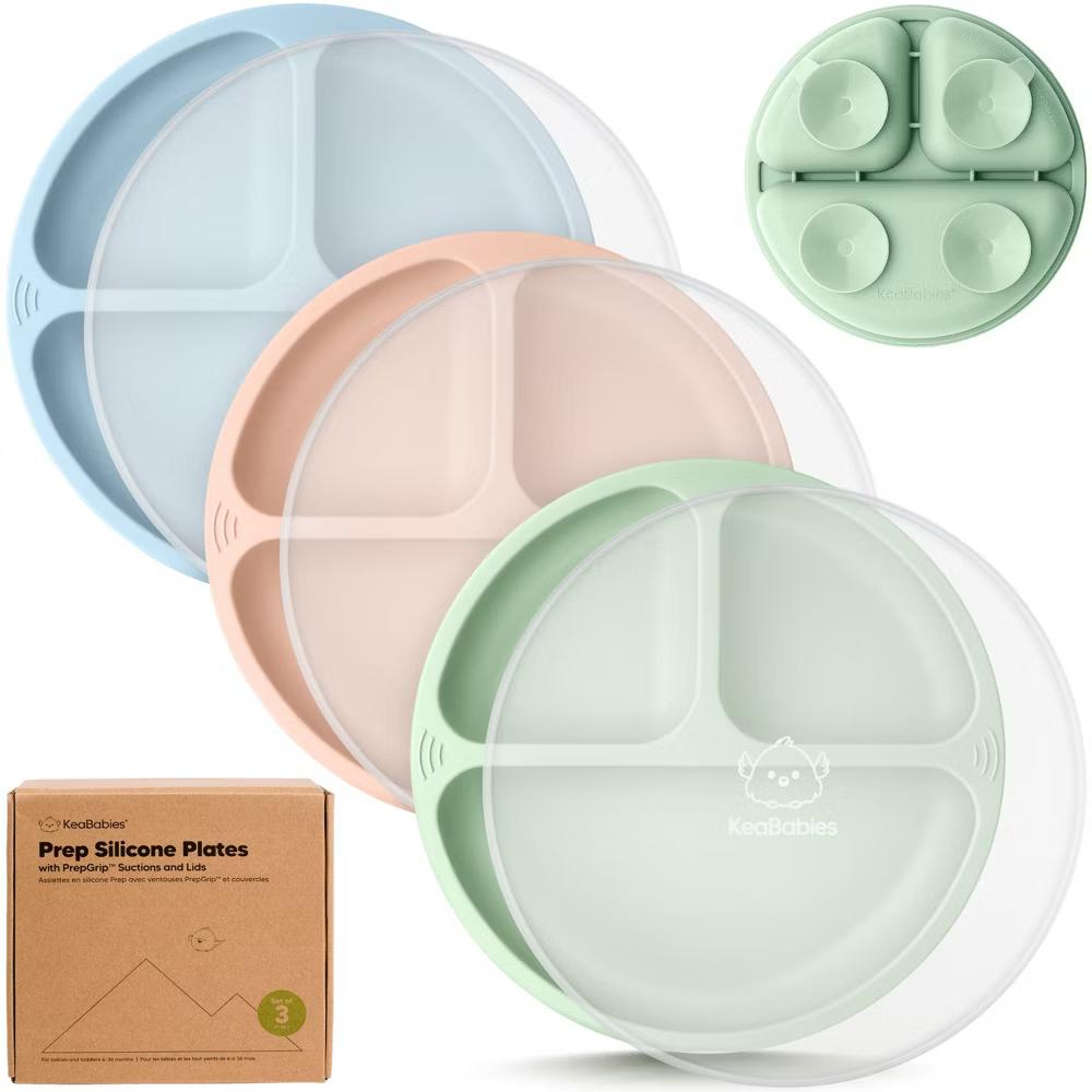 3-Pack Prep Suction Plates with Lids, 100% Silicone Baby Plates with Lid, BPA-Free Kids Divided Toddler Plates - Image 27
