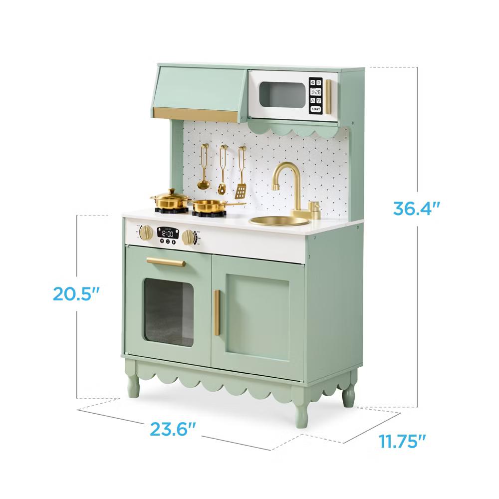 Wooden Cottage Kids Pretend Play Kitchen with 5 Accessories and Toy Storage - White - Image 54