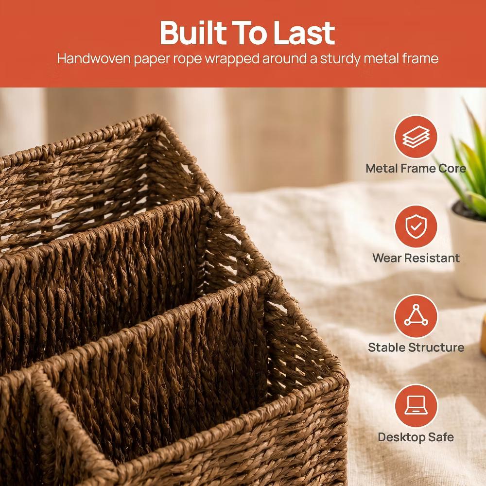 Wickerwise Handwoven Paper Rope Desktop Organizer for Mail & Files - Image 6