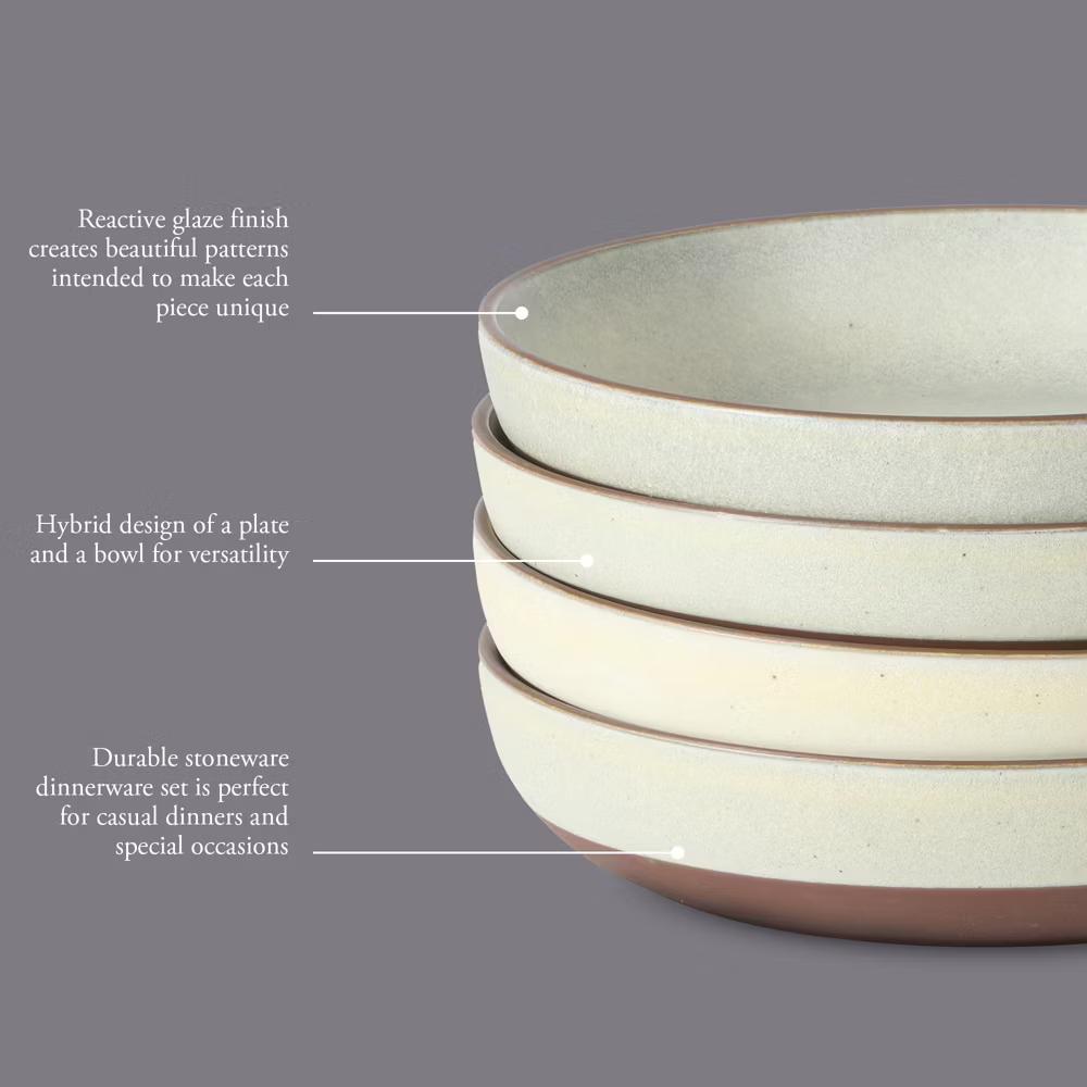 William Crest 4pc 8.5" Stoneware Dinner Bowls, Reactive Glaze, Large Soup/Pasta/Salad, Microwave & Dishwasher Safe - Image 7