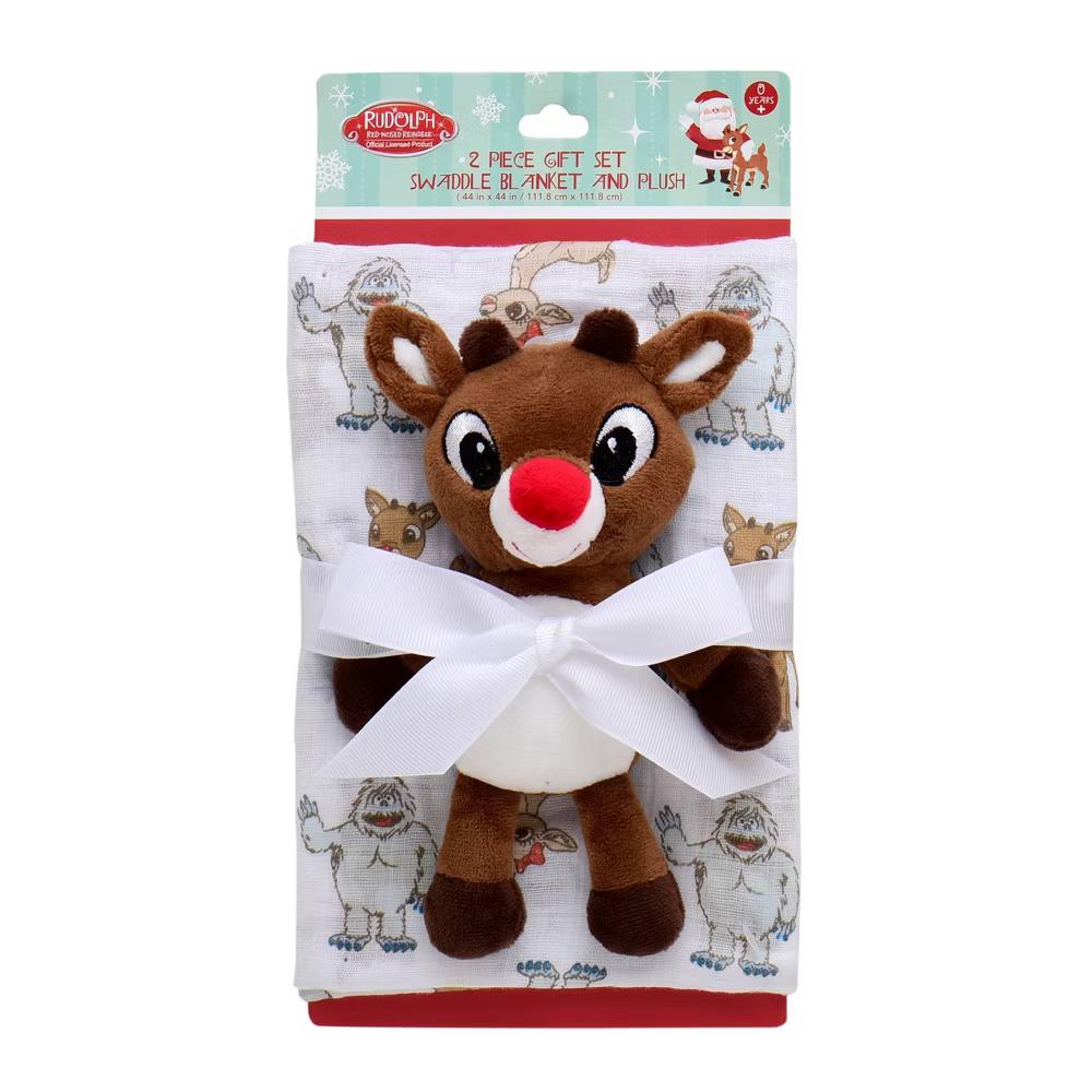 Rudolph the Red-Nosed Reindeer Swaddle Plush and Blanket Baby Toy: Sensory Development, Cotton - Image 2