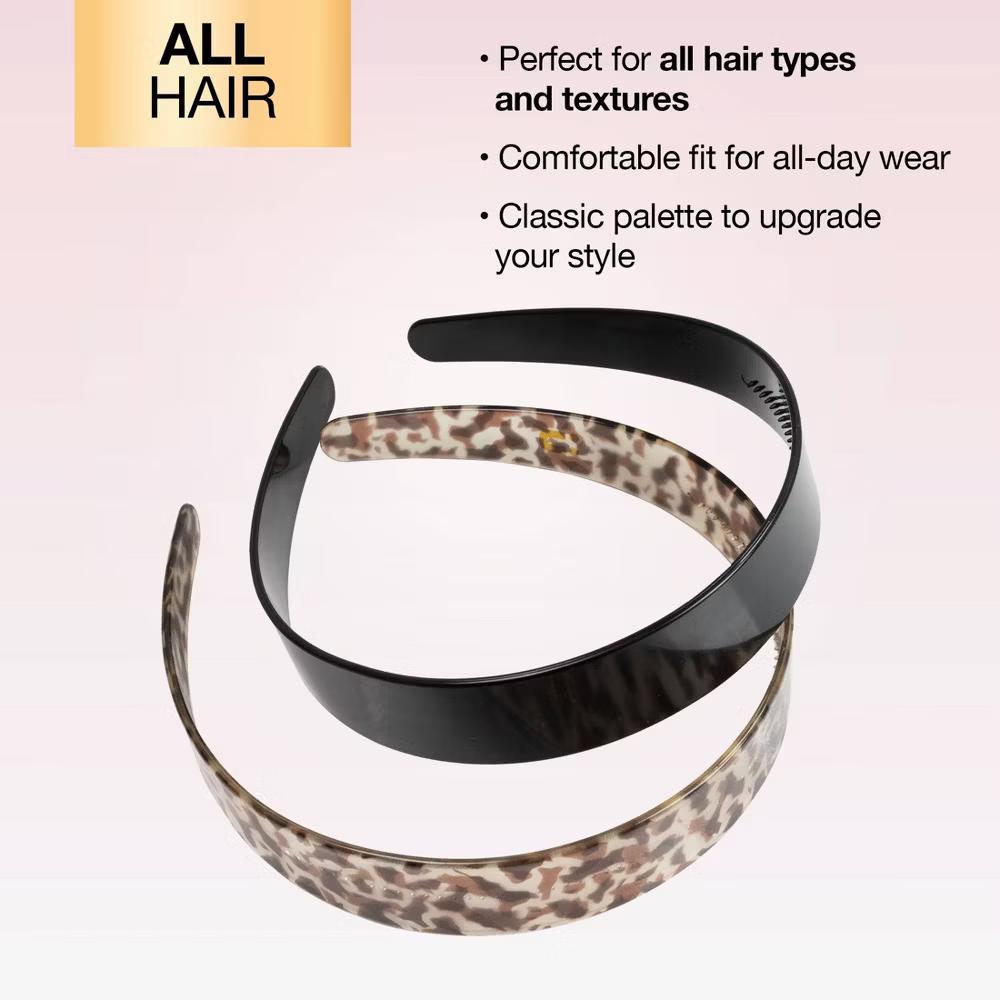 Classic Headbands - Black/Tortoise - 1-inch - All Hair - 2pcs - Image 7