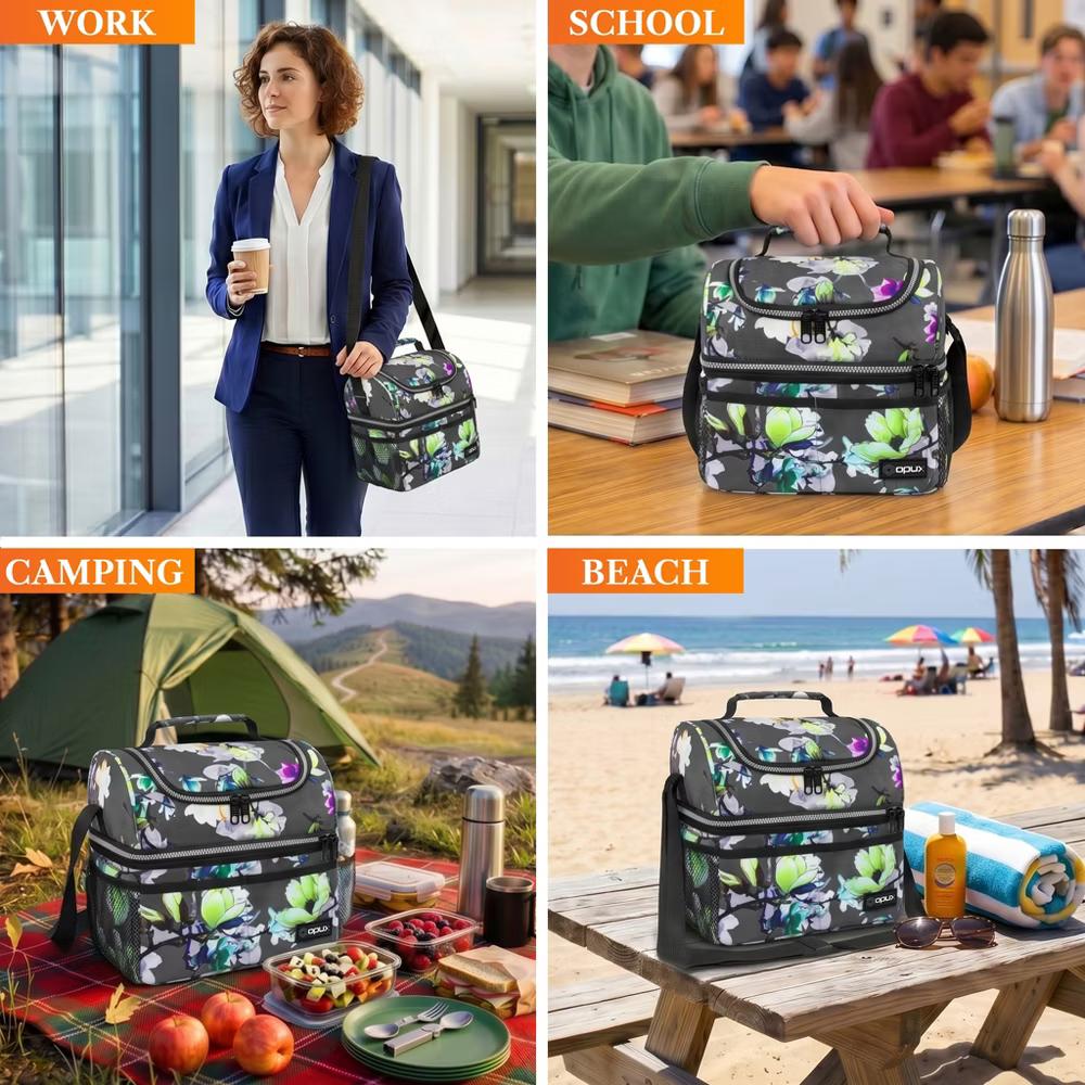 Double Decker Lunch Box Men Women, Insulated Leakproof Cooler Bag Adult Work, Dual Compartment Pail Tote Boys Girls Kids - Image 27