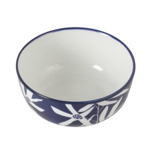 Ivory Estate 4-Piece Cereal Bowl Set, 5.5 Inch Round Stoneware Bowls, Blue & White Floral Pattern, Assorted Designs