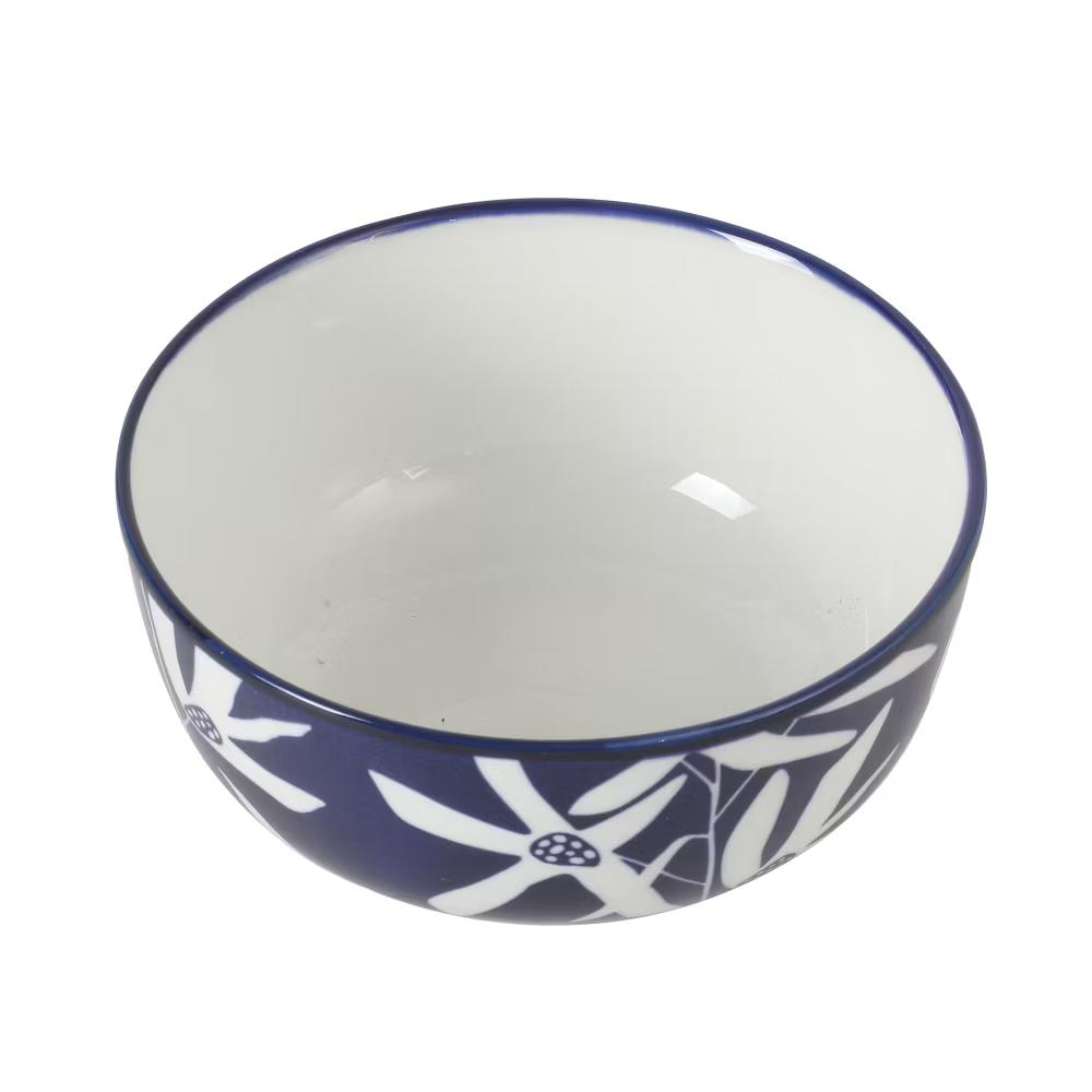 Ivory Estate 4-Piece Cereal Bowl Set, 5.5 Inch Round Stoneware Bowls, Blue & White Floral Pattern, Assorted Designs