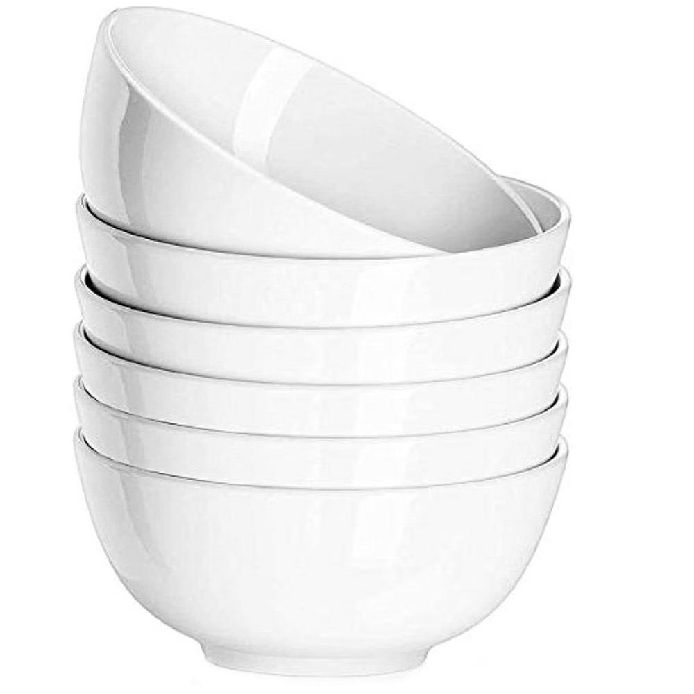 Etokfoks 6 Piece 22oz White Ceramic Soup Bowls 6in Stackable Dishwasher Microwave Safe for Cereal Salad Pasta Oatmeal Kitchen