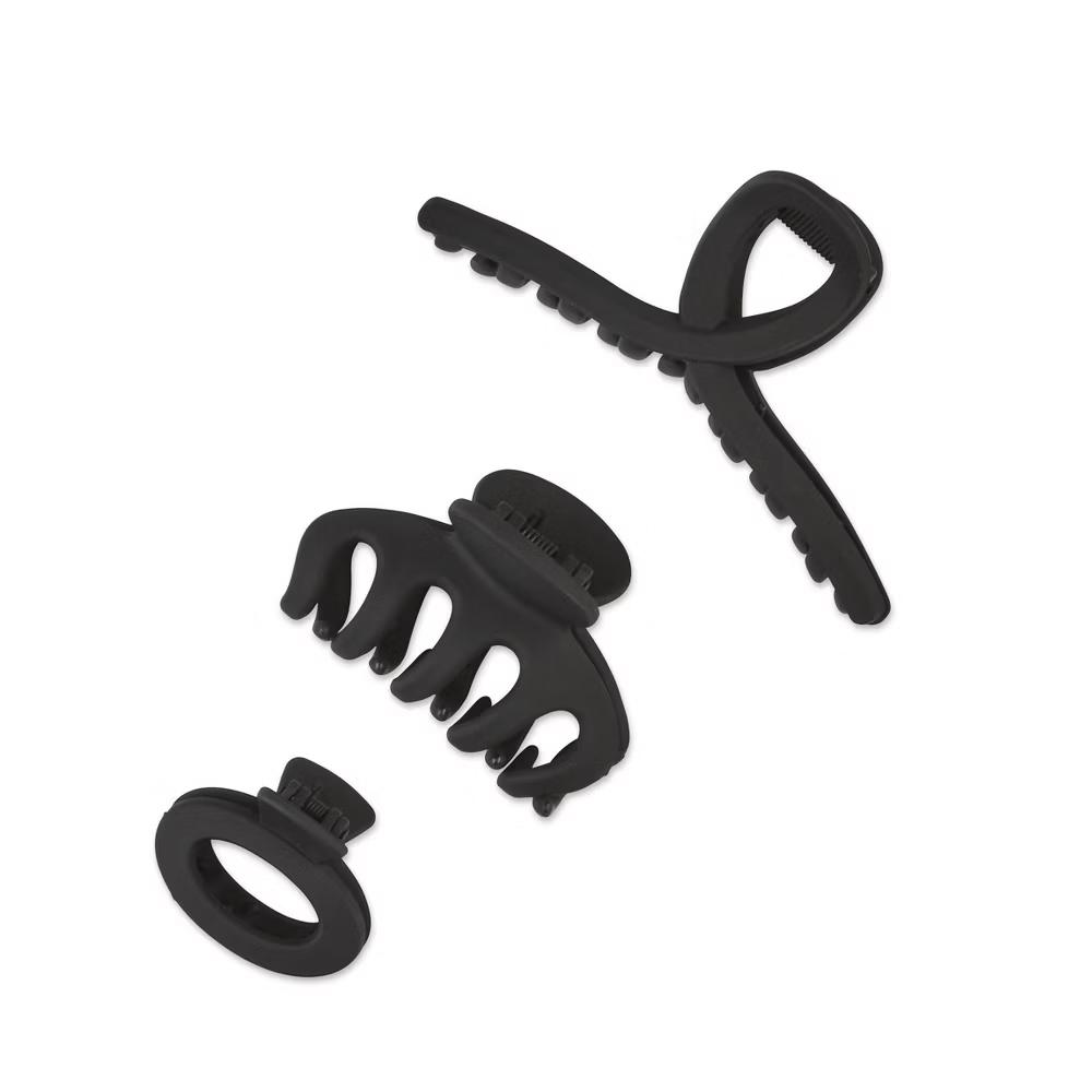 Assorted Styles Claw Clips - Matte Black - All Hair - 3pcs