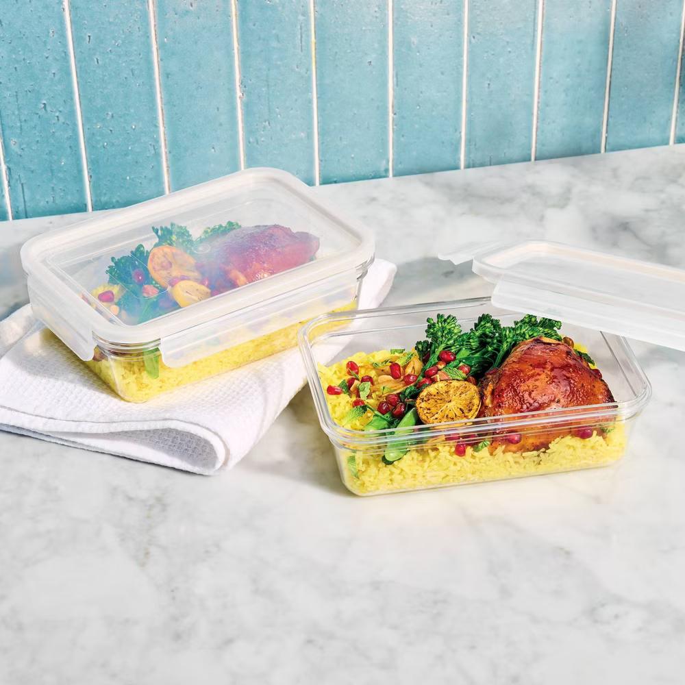 4pc (set of 2) 5.5 Cup Tritan Plastic Rectangle Food Storage Container Set Clear - Stackable Design - Image 2