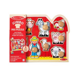 Farm Animals Jumbo Knob Wooden Puzzle (8pc): Educational Fine Motor Skill Toy for Kids