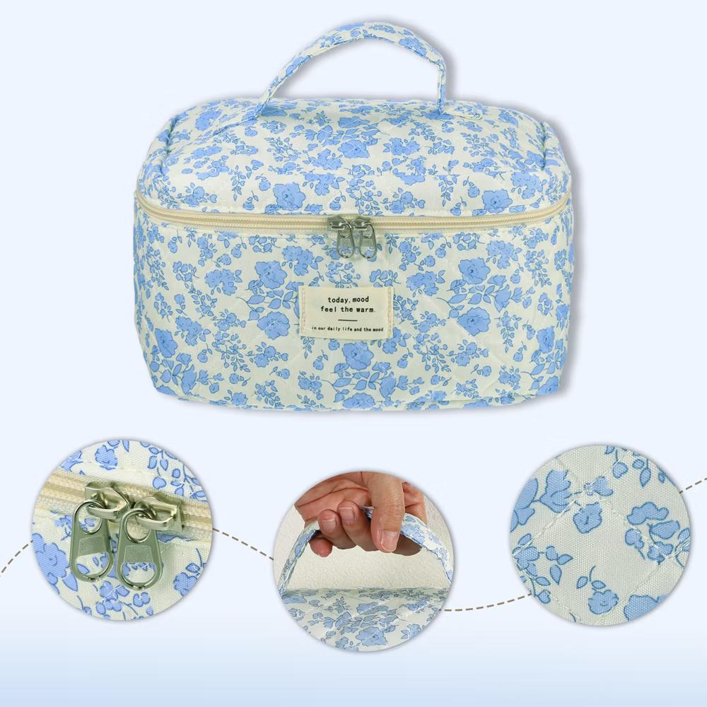 Women's Quilted Makeup Bag Large Capacity Cosmetic Bag White 2 Pcs - Image 15