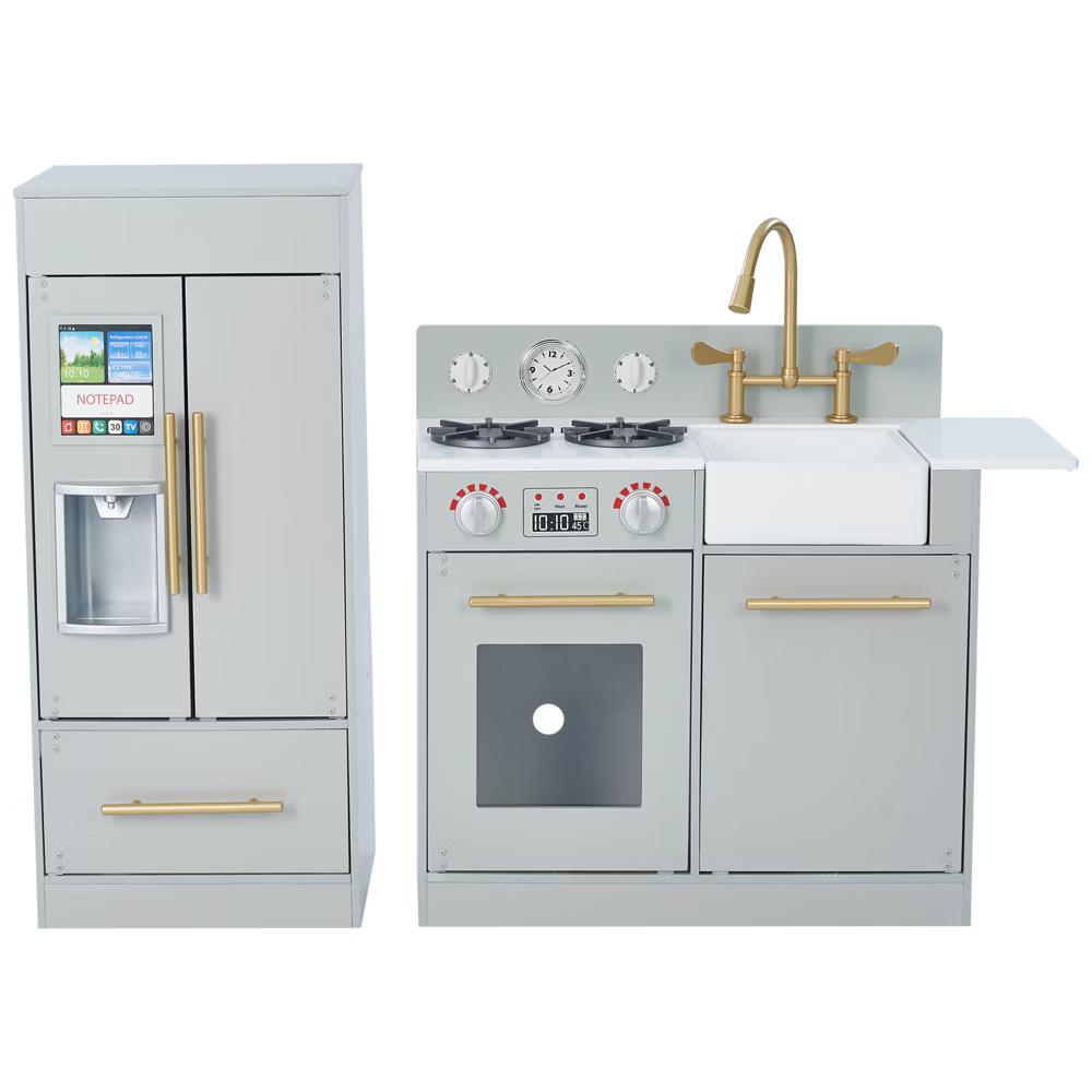 Little Chef Charlotte Modern Wooden Play Kitchen with Realistic Stove, Sink, Fridge & Accessories - Image 12