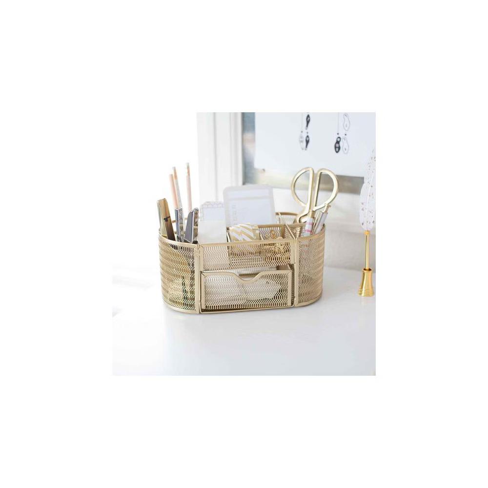Blu Monaco Small Metal Mesh Desk Organizer with Drawer - Available in Aqua, Gold, and Pink - Image 20