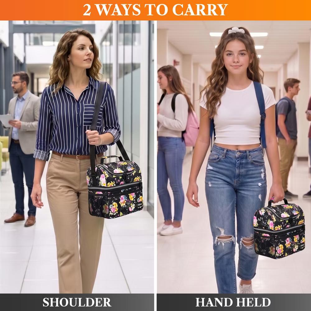 Double Decker Lunch Box Men Women, Insulated Leakproof Cooler Bag Adult Work, Dual Compartment Pail Tote Boys Girls Kids - Image 16