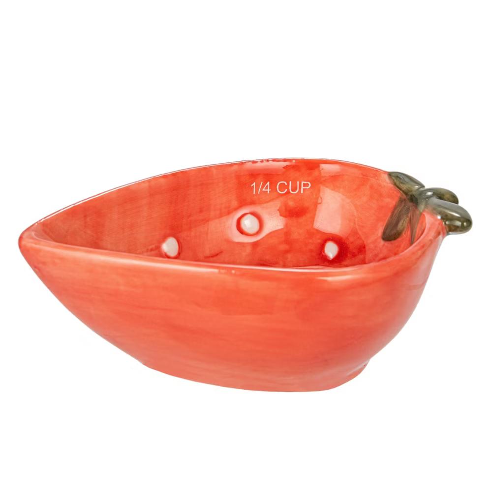 Storied Home Hand-Painted Strawberry Stoneware Measuring Cups, Red and White, Set of 4 - Image 6
