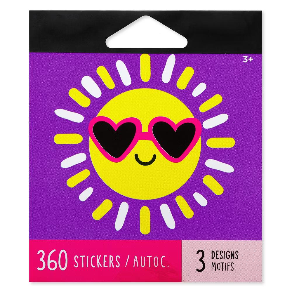 Mini Sticker Pad for Girls/Cute Smiley Faces/Unicorns/and Summer Icons 360ct - 9 Sheets