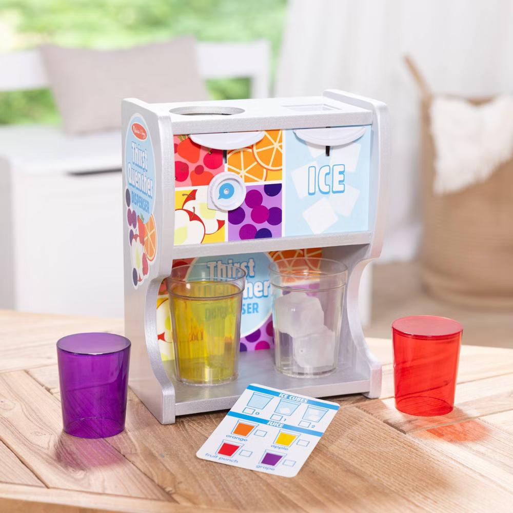 Thirst Quencher Wooden Drink Dispenser Pretend Play Set With Cups, Juice Inserts, Ice Cubes - Image 9