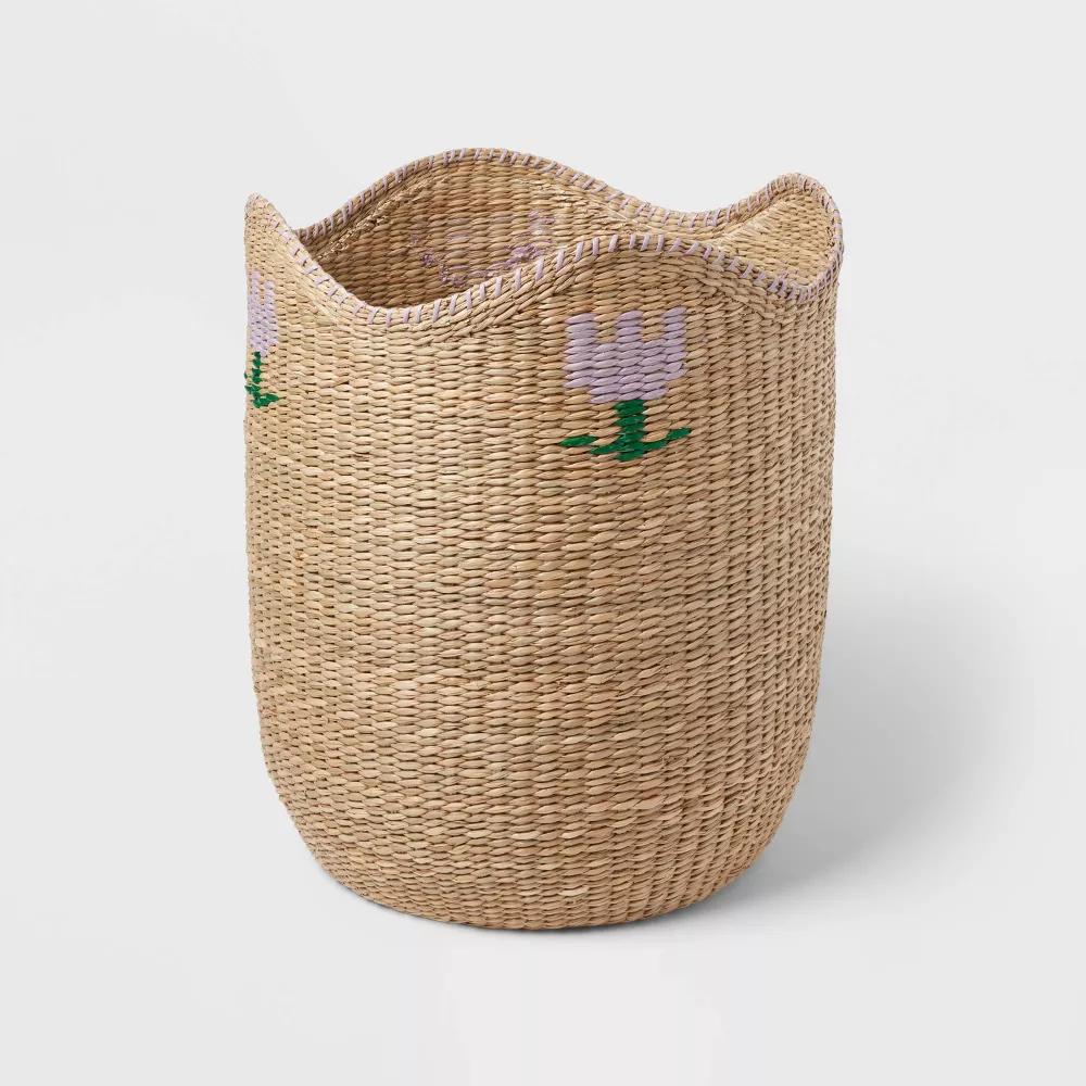 Woven Kids' Storage Basket with Flower - Image 3