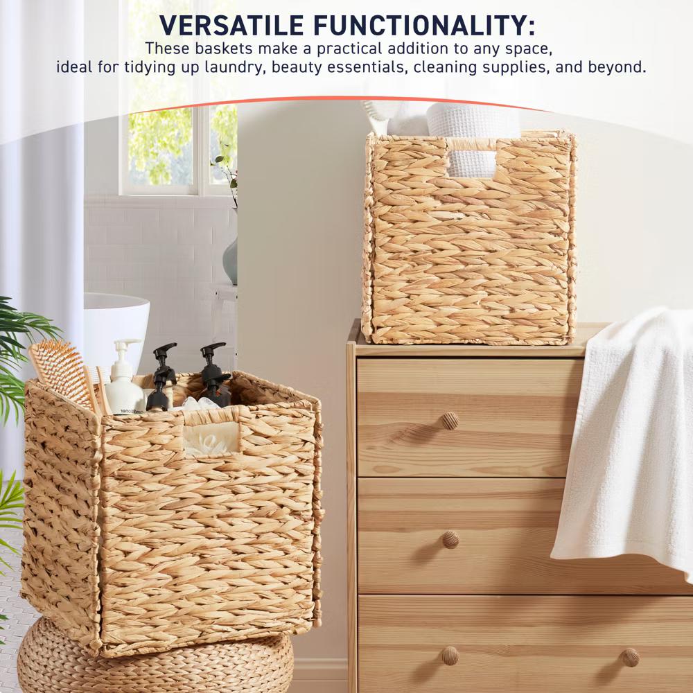 Ornavo Home Water Hyacinth Storage Cube Bin Baskets, Set of 8 - Image 4