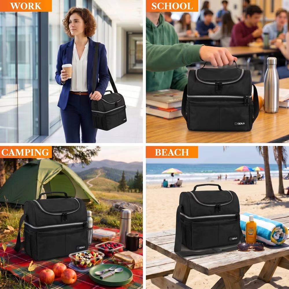 Double Decker Lunch Box Men Women, Insulated Leakproof Cooler Bag Adult Work, Dual Compartment Pail Tote Boys Girls Kids - Image 5