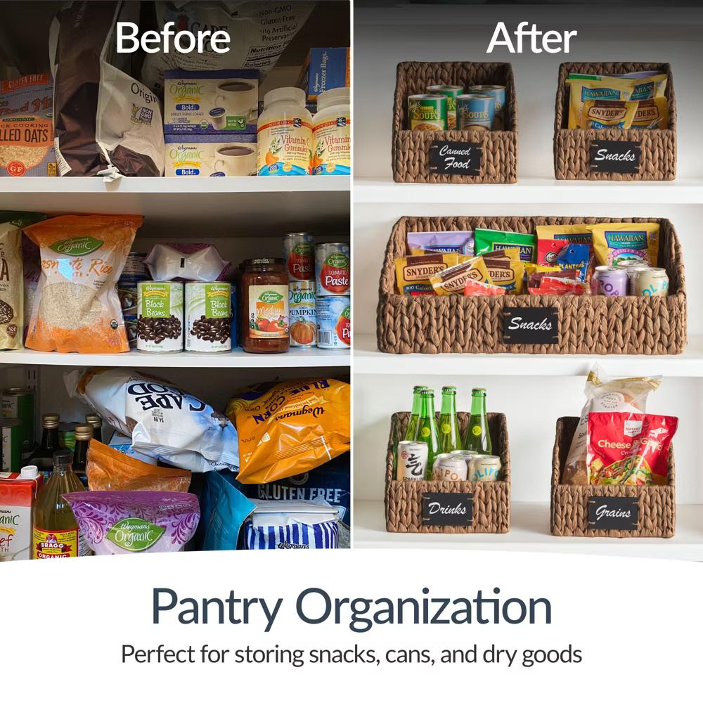 Hyacinth Angled Pantry Storage Baskets W/ Handles, Chalkboard & Marker - Image 6
