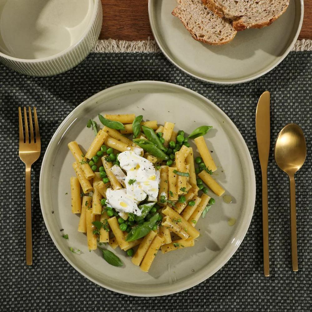 Solana Coast 12 Piece Stoneware Reactive Glaze (Service for 4) Ceramic Plates and Bowls Modern Shape Embossed Dinnerware Set - Image 7
