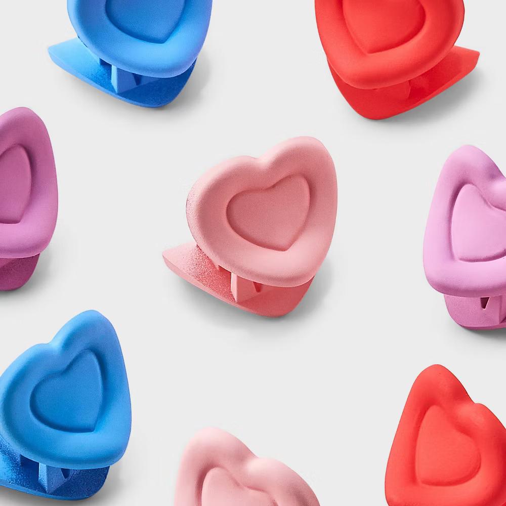 Girls' Heart Claw Hair Clip Set 8pc - Pink/Purple/Blue - Image 2
