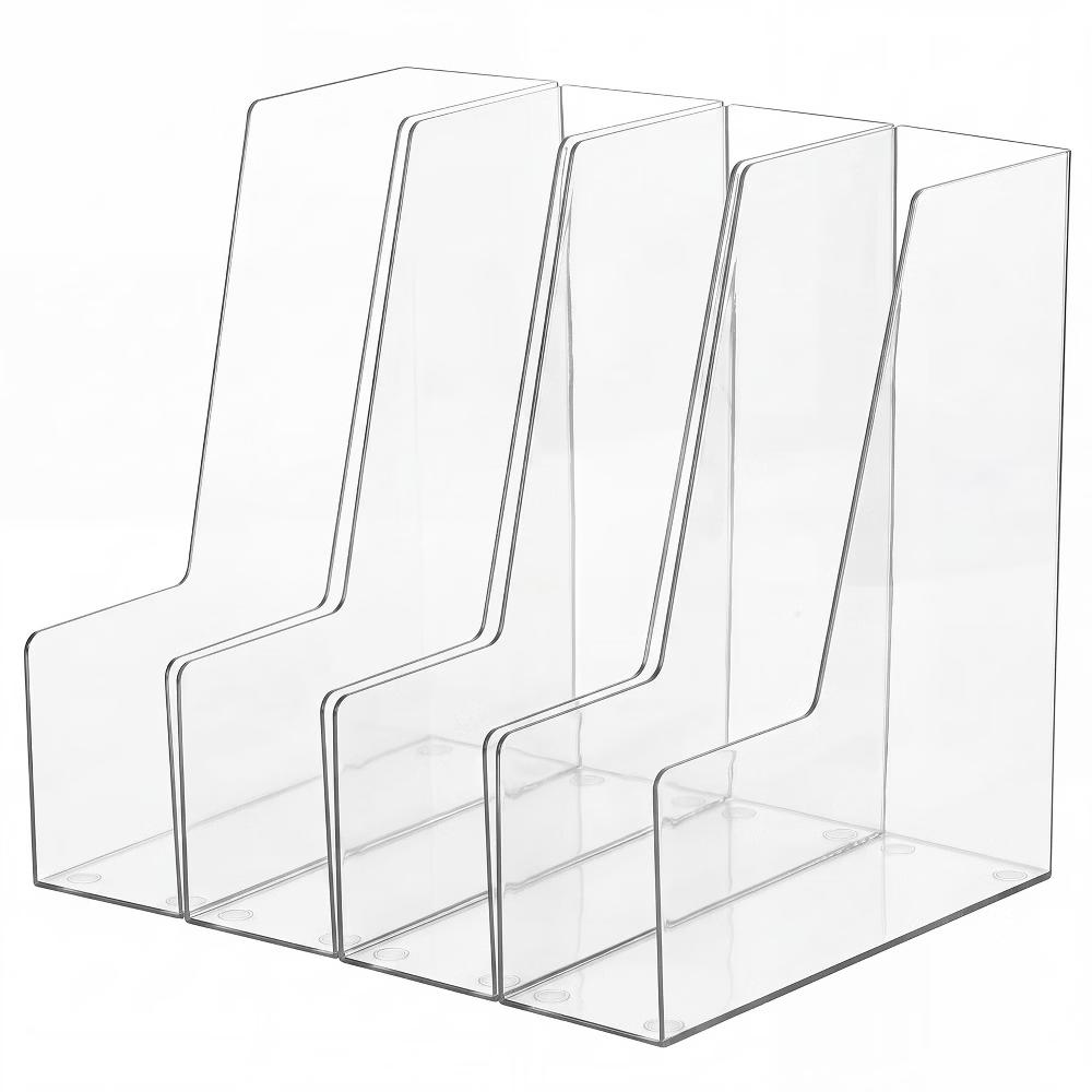 4 Slot Clear Acrylic File Organizer, Vertical Plastic Magazine Holder Desk File Sorter, Multi Compartment Document Folder Rack for Office Home - Image 2