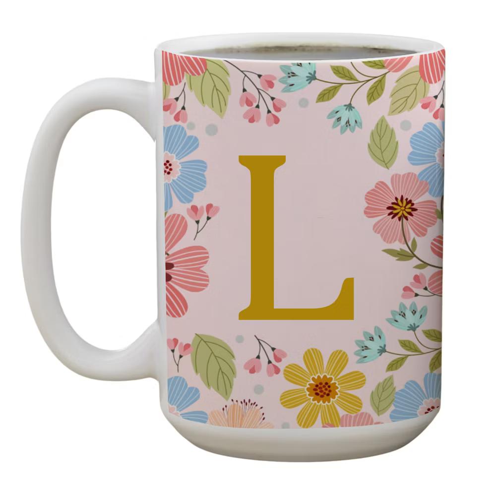 Personalization Mall Flowery Initial Personalized Coffee Mug Gold/Pink - Image 14