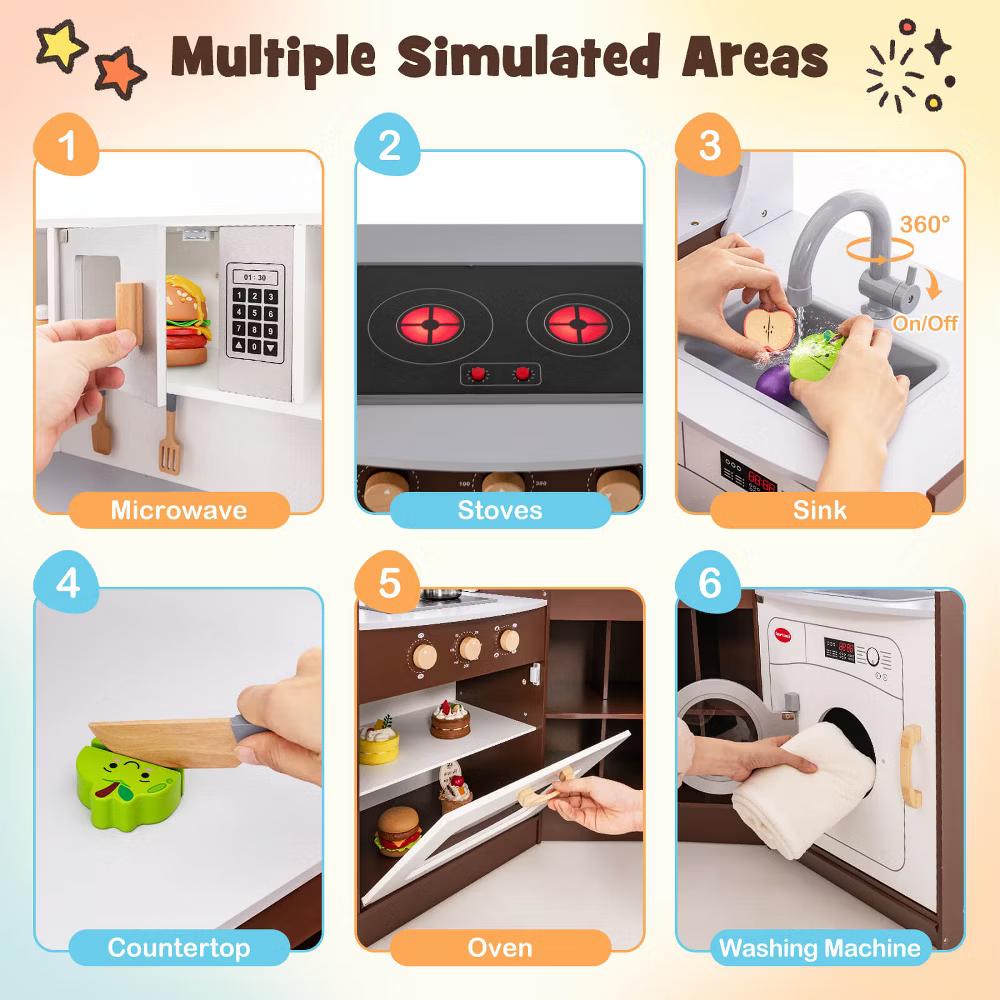 Corner Play Kitchen with Ice Maker Microwave Oven for Kids 3+ Years Old Wooden Toy - Image 10