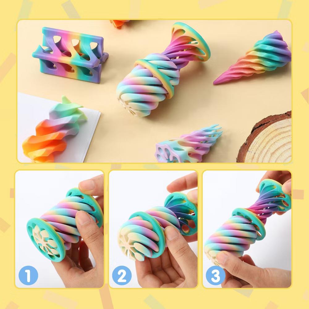 4-Pack Cone Fidget Toys, Pastel Color 3D Printed Spiral Cone & Flexible Pyramid Passthrough Toys for Stress Relief, Kids & Adults - Image 7
