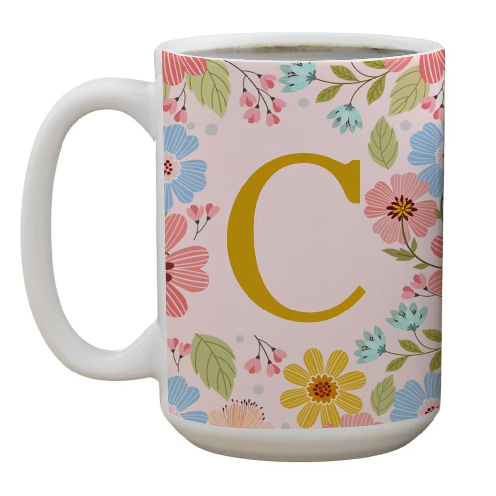 Personalization Mall Flowery Initial Personalized Coffee Mug Gold/Pink - Image 5