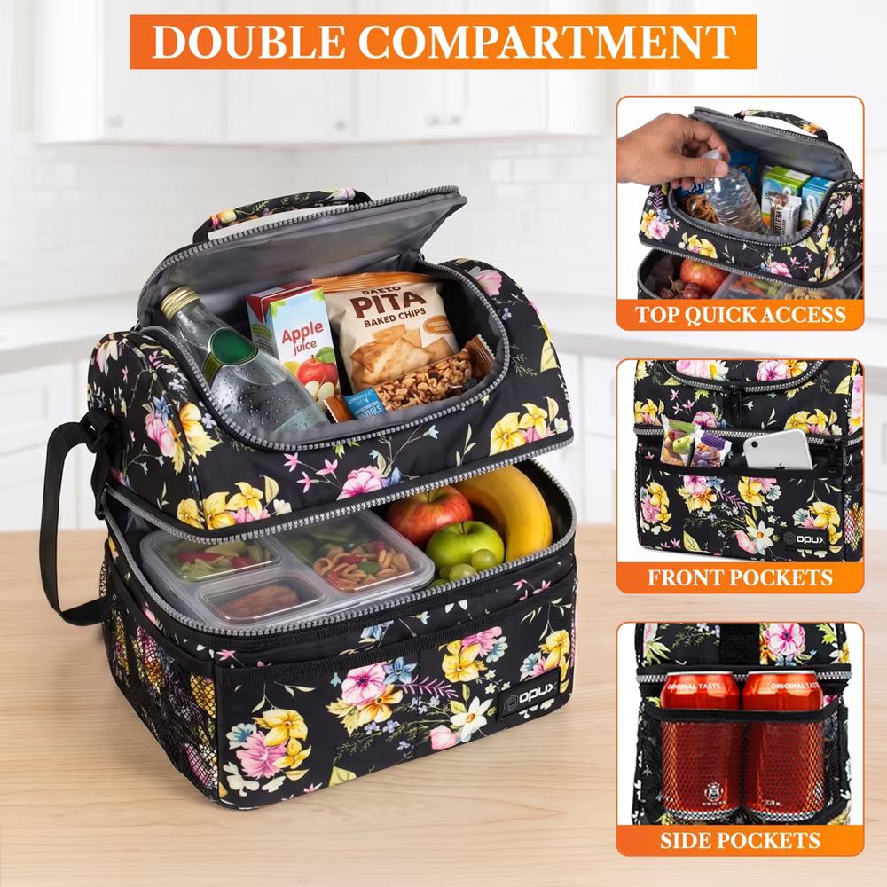Double Decker Lunch Box Men Women, Insulated Leakproof Cooler Bag Adult Work, Dual Compartment Pail Tote Boys Girls Kids - Image 17