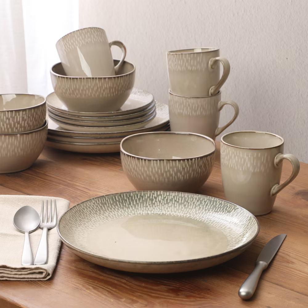 Jasper 16 Piece Plates and Bowls Reactive Glaze Dishes Stoneware Ceramic Dinnerware Set - Service for 4 - Image 13