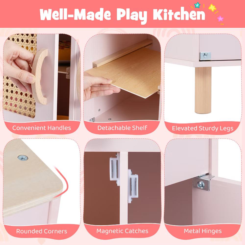 Play Kitchen w/Realistic Ice Maker Stove Accessories & Water Sink Storage