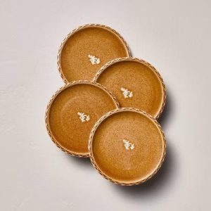 Set of 4 6.5" Pinched Edge Stoneware Appetizer Plates Gold - with Magnolia