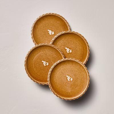Set of 4 6.5" Pinched Edge Stoneware Appetizer Plates Gold - with Magnolia
