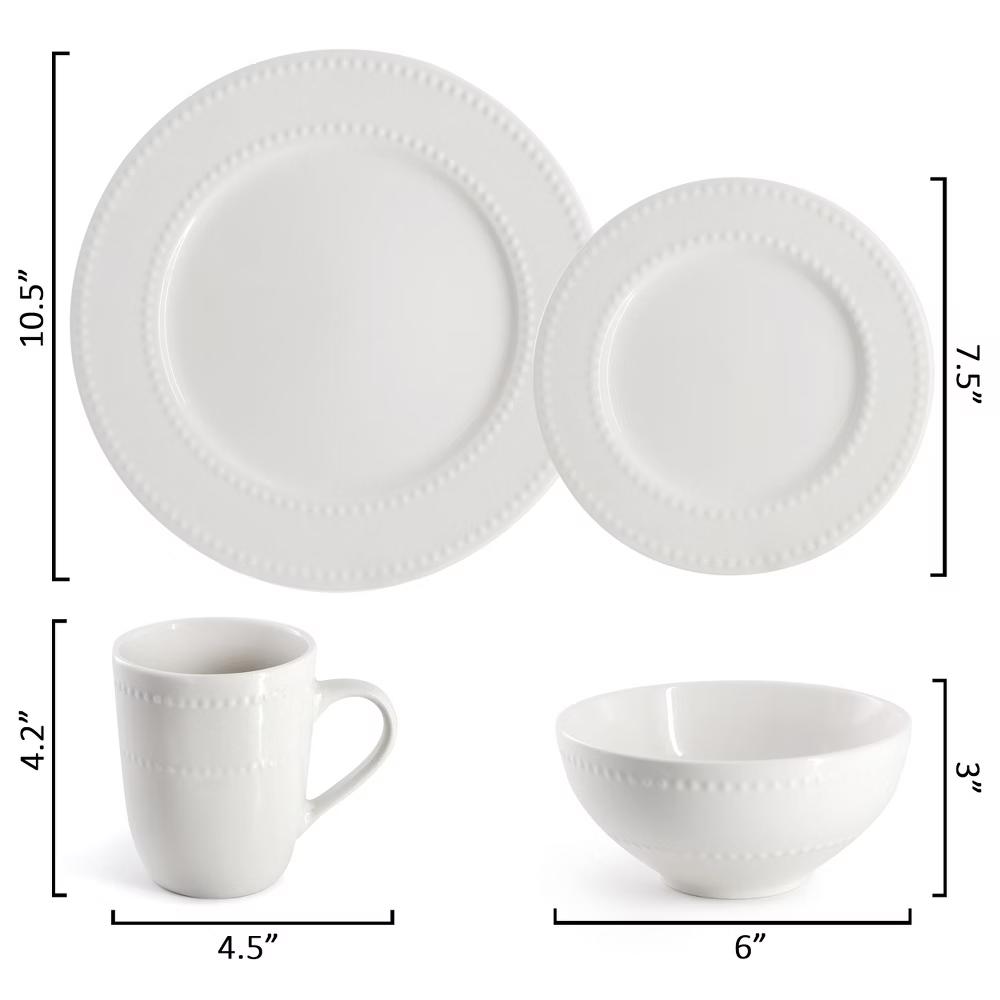 Stoneware Embossed Dot Dinnerware Set in White - Image 12