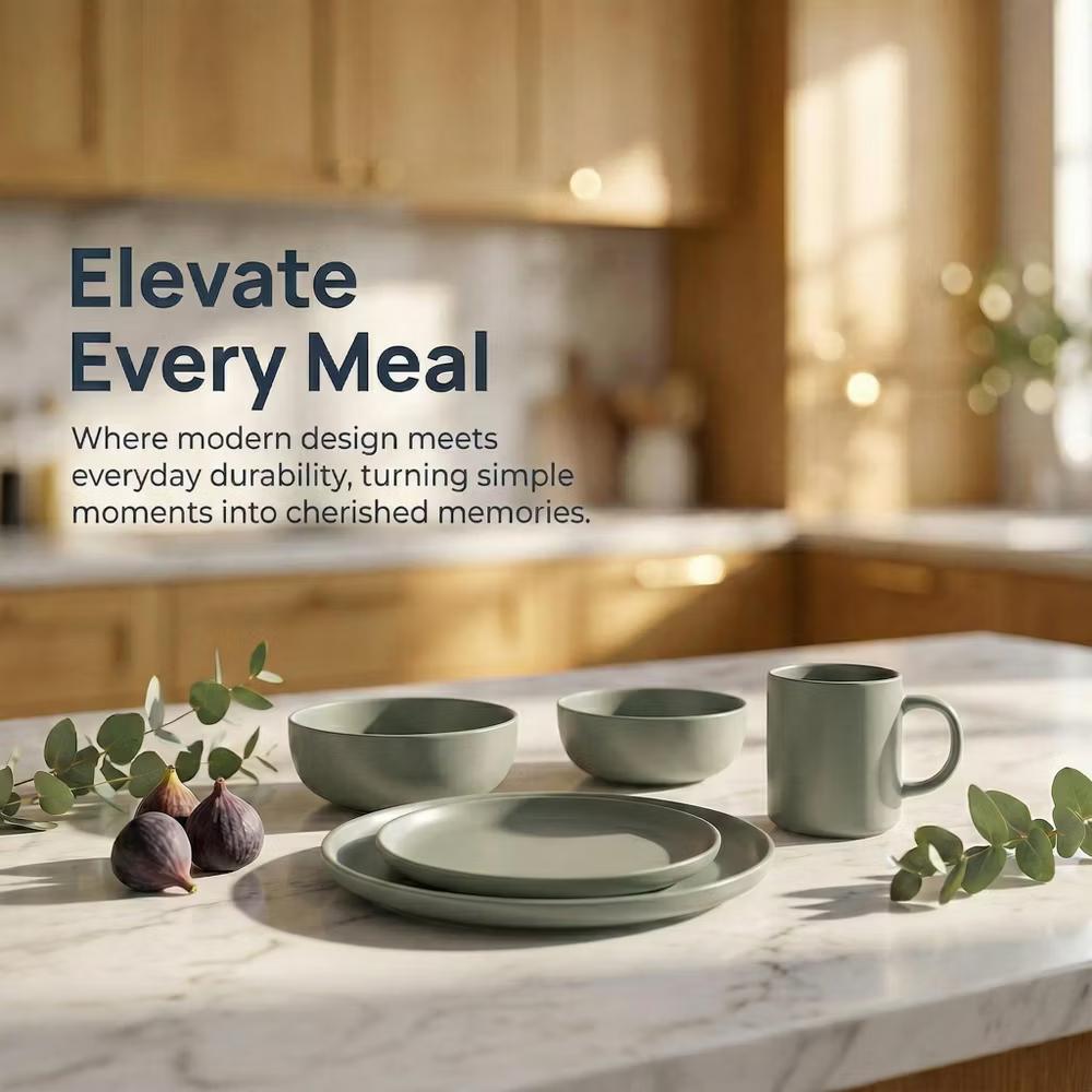 12-Piece Stoneware Dinnerware Set with Mugs, Microwave & Dishwasher Safe, Non-Toxic Dish Set, Plate Set, Stackable Matte Glaze Kitchenware for 3 - Image 28